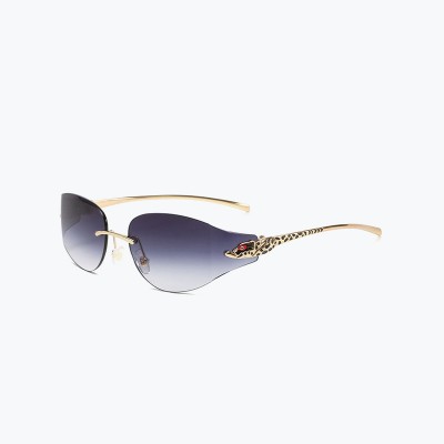 Frameless Curved Metal Leopard Head Sunglasses