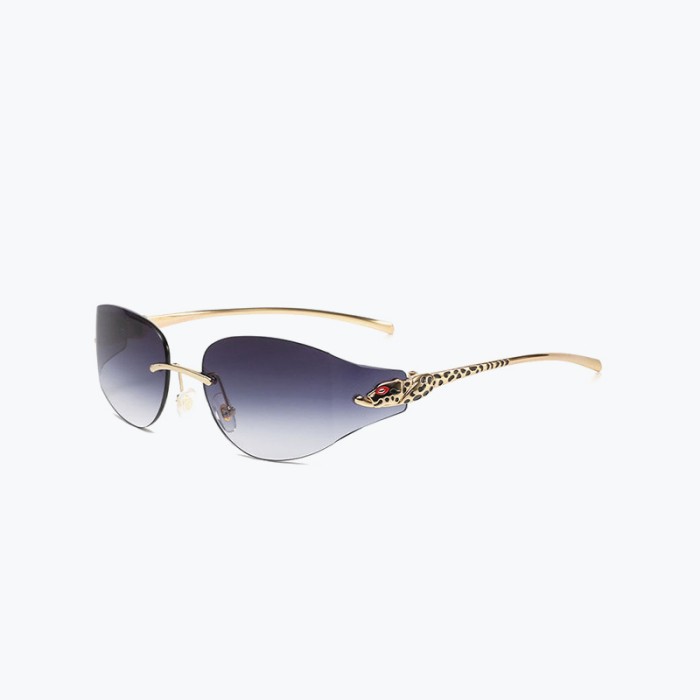 Frameless Curved Metal Leopard Head Sunglasses