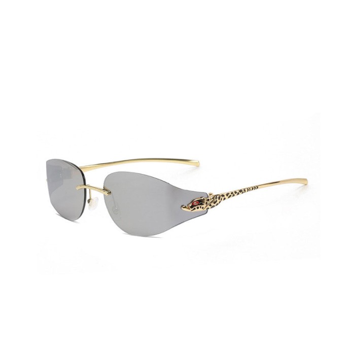 Frameless Curved Metal Leopard Head Sunglasses