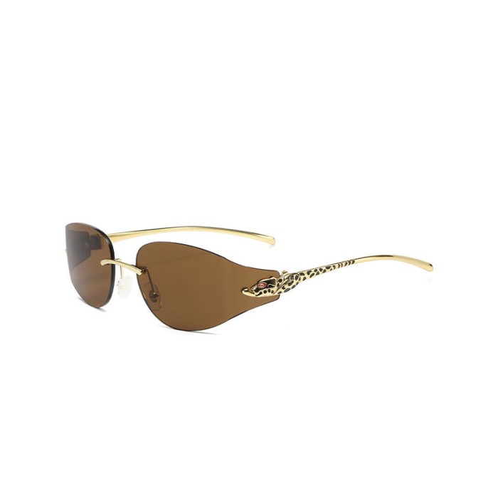 Frameless Curved Metal Leopard Head Sunglasses