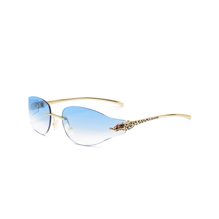 Frameless Curved Metal Leopard Head Sunglasses