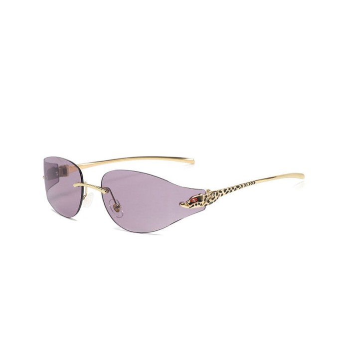 Frameless Curved Metal Leopard Head Sunglasses