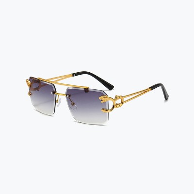 Metal Leopard Print Decorated Double Bridge Rimless Sunglasses
