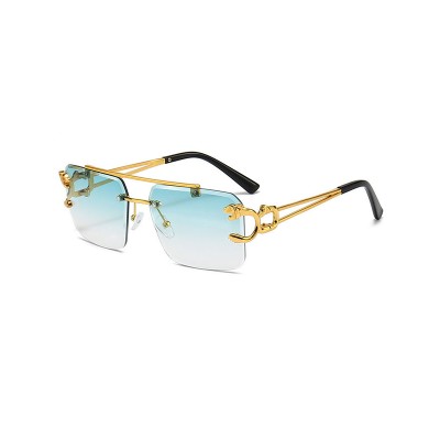 Metal Leopard Print Decorated Double Bridge Rimless Sunglasses Metal Leopard Print Decorated Double Bridge Rimless Sunglasses