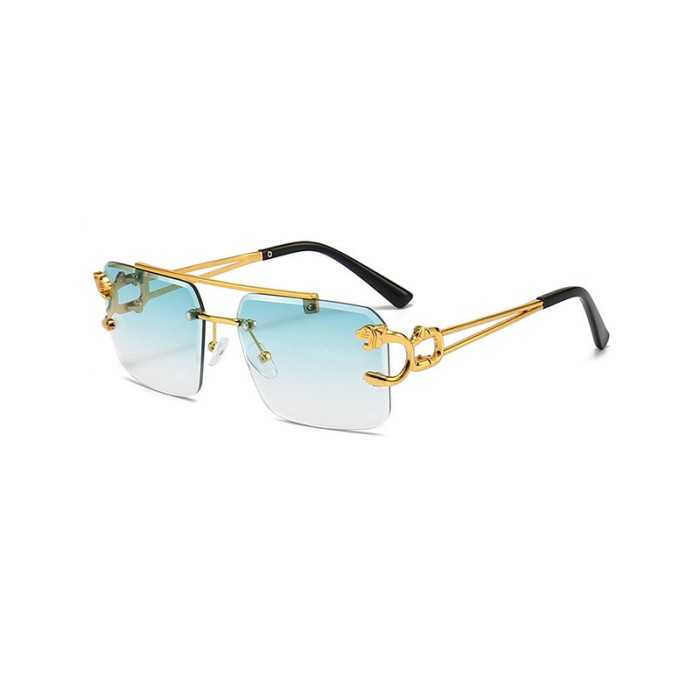 Metal Leopard Print Decorated Double Bridge Rimless Sunglasses