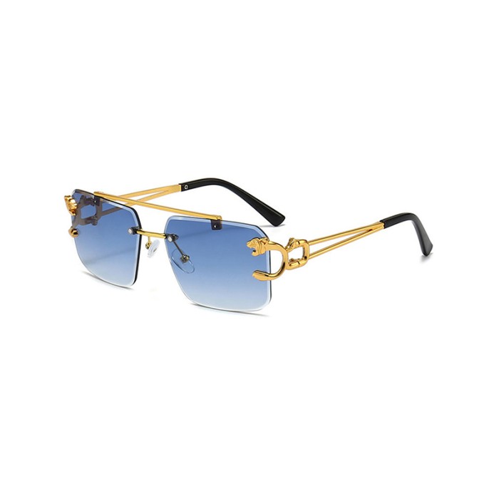 Metal Leopard Print Decorated Double Bridge Rimless Sunglasses