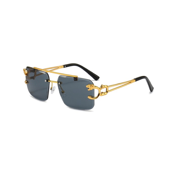Metal Leopard Print Decorated Double Bridge Rimless Sunglasses